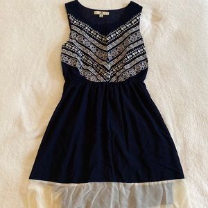 Ya Blue Sleeveless Geometric pattern dress